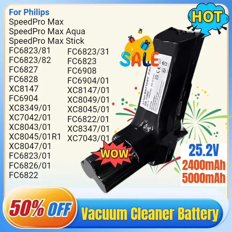 SWZY For Philips XC8349/01 XC8347/01 SpeedPro Max FC6822 FC6908 Vacuum Cleaner with Overcharge Protection 25.2V Replacement Batt