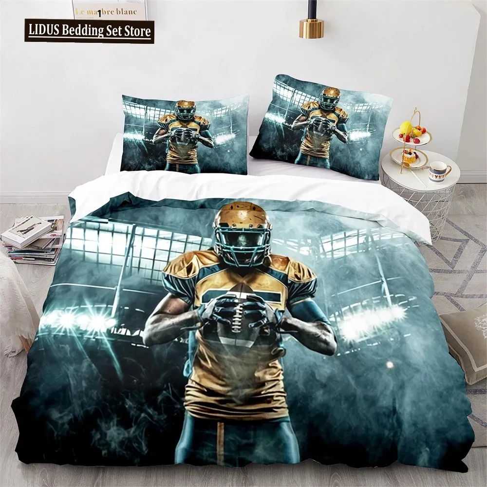 

American Football Duvet Cover Set 3D Sports Rugby Player Polyester Comforter Cover For Men Teens Boy Kid Bedding Set King Queen