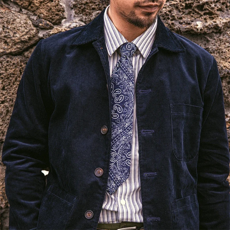 Red Tornado Spring Corduroy Jacket Indigo Retro French Workwear Men Hunting Coat