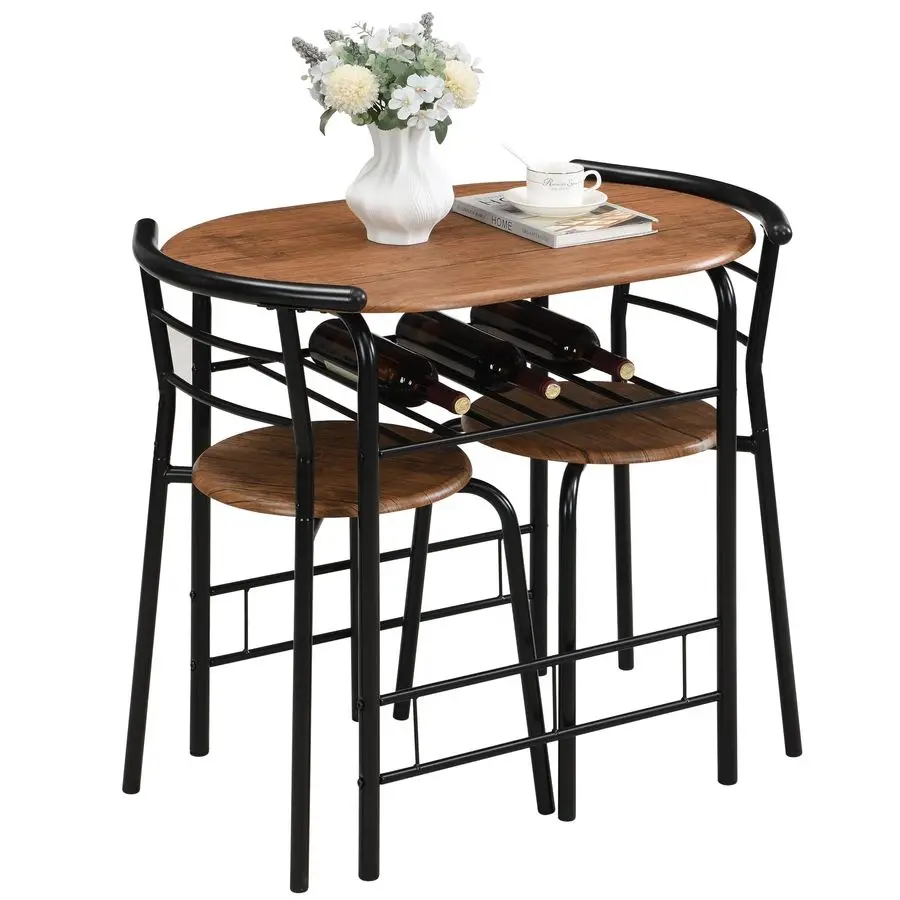 Space Saving Table and Chairs Set for 2, Compact Small Dining Table Set with Storage Shelf, 3 Piece Kitchen Breakfast Table for