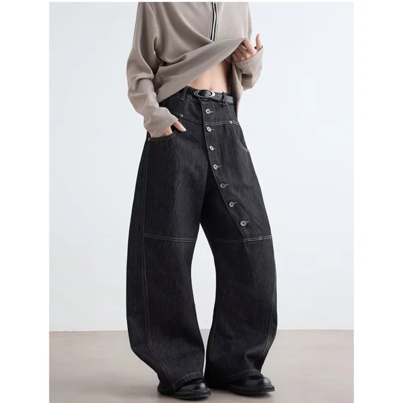 LUZHEN 2025 Nieuwe Originele Dichtgeknoopt Versieren Asymmetrisch Ontwerp Rechte Denim Broek Herenmode Knappe Losse Mannelijke Jeans JY3657