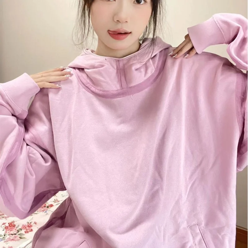 

Streetwear Men Women Cavempt High Neck Hoodie Spliced Webbing Versatile Loose Pink Hoody Hooded Top