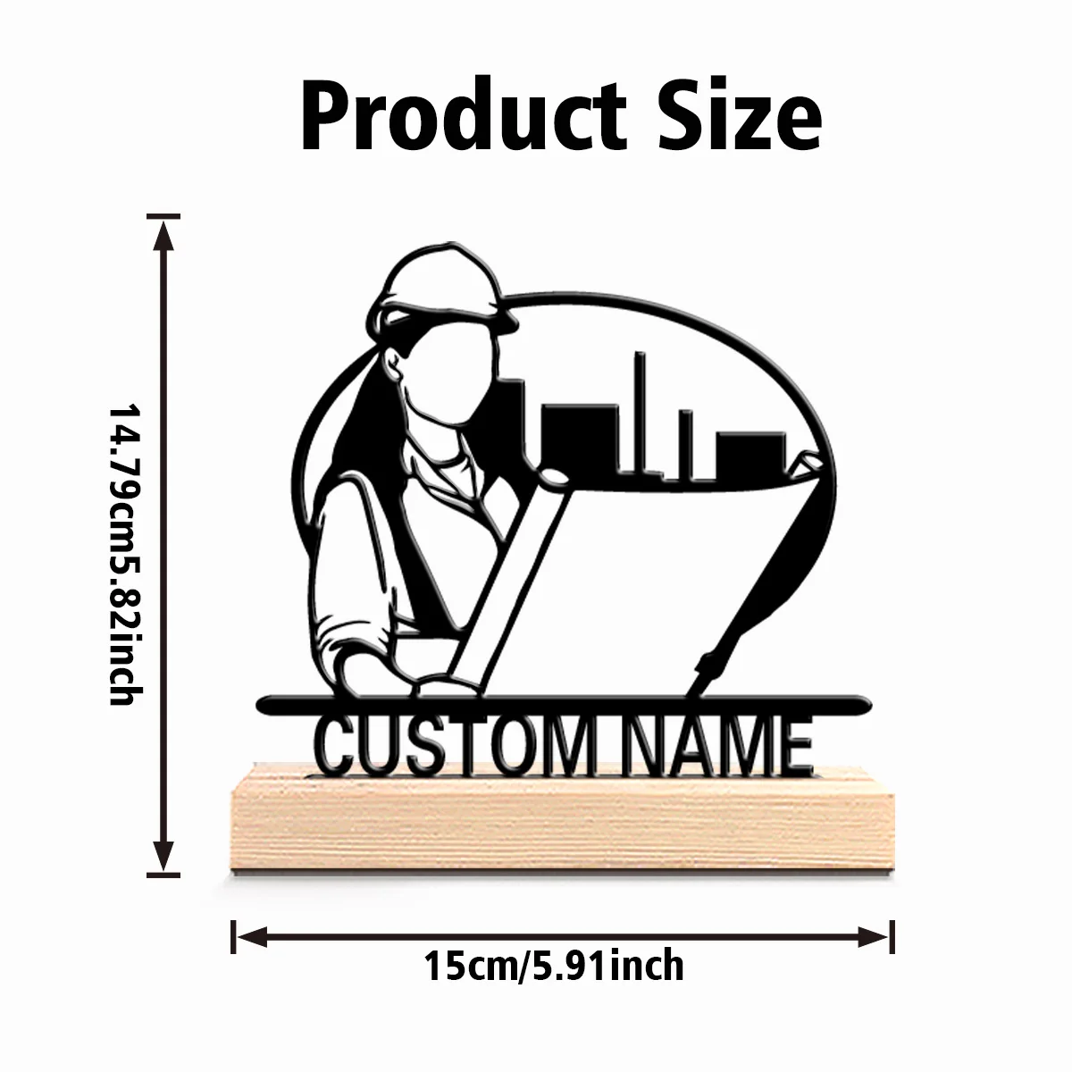 1pc Romantic Personalized Custom Engineering / Architecture Career Theme Metal Statues Comes With A Wooden Base Suitable