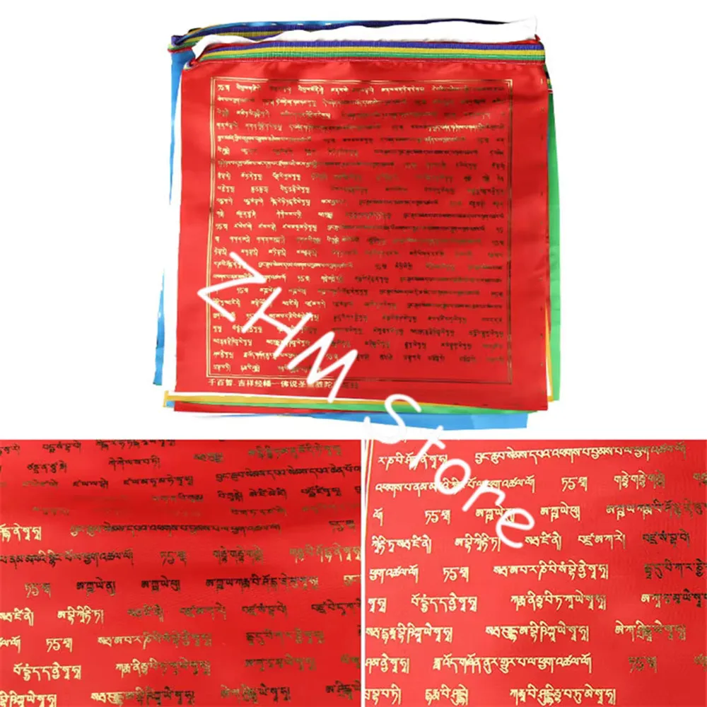 Tibetan Buddhist gold scriptures prayer flag silk five colors Print 6.5 Meters 20 pcs/string Religious Flags Scriptures
