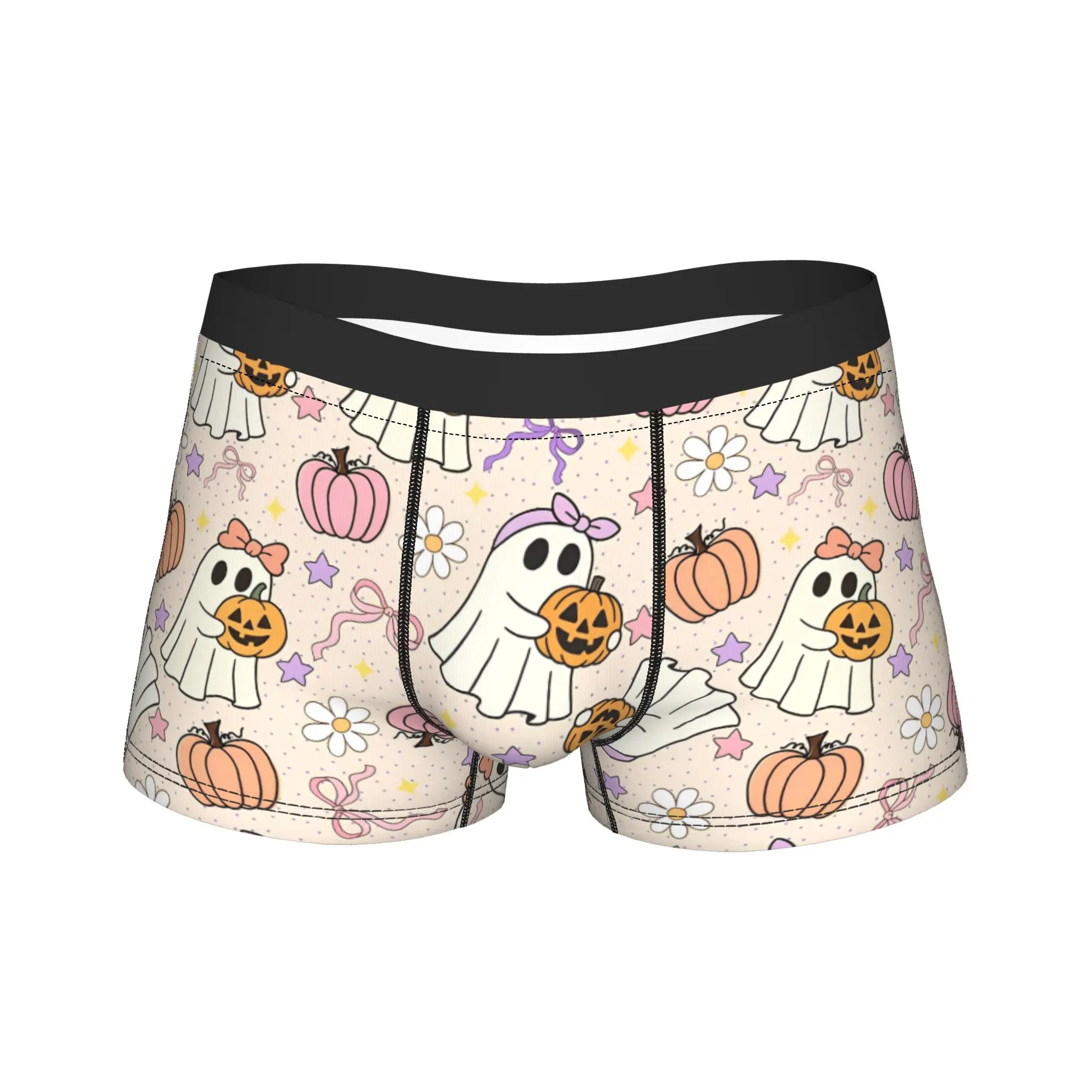 Sexy Boxer Cute Ghosts and Pumpkins Shorts Panties Briefs Men's Underwear Halloween Breathable Underpants for Homme S-XXL