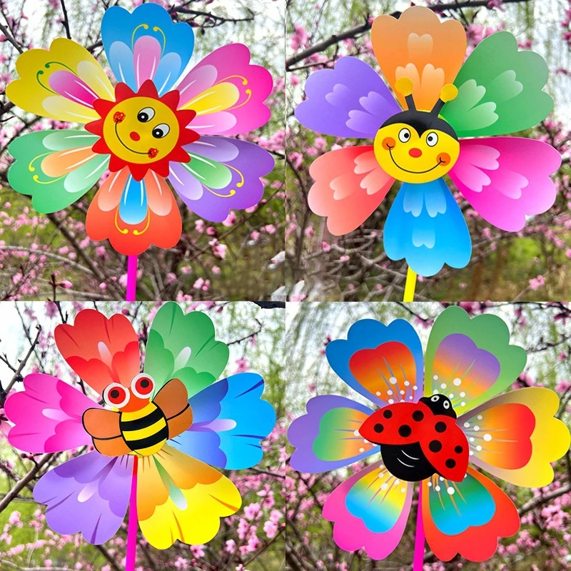 Moinho de vento portátil com flor dos desenhos animados, Wind Spinner para decoração de jardim, Whirligig Decor, brinquedo ao ar livre do miúdo, 1PC