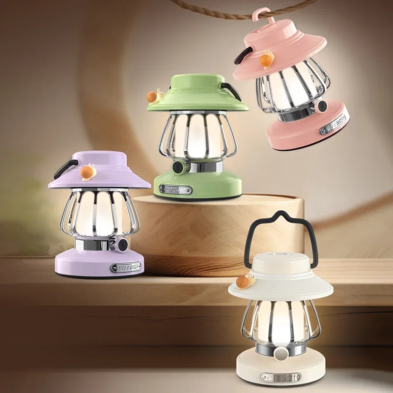 Camping Night Lights USB C Rechargeable 3 Colors Stepless Dimming Night Light Outdoor Portable Emergency Retro LED Camping Lamp
