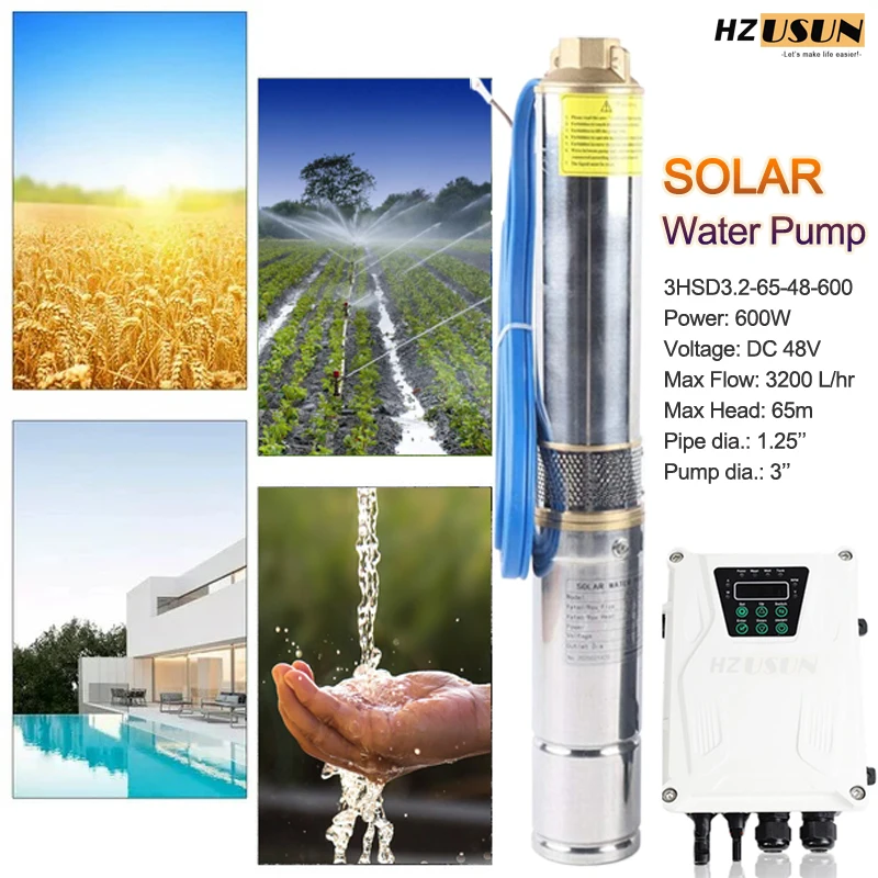 

48V DC 600W 150Ft Solar Agriculture Submersible Borehole Water Pumps for Well Off Grid 1 Inch Pipe Submerged Solar Pressure Pump