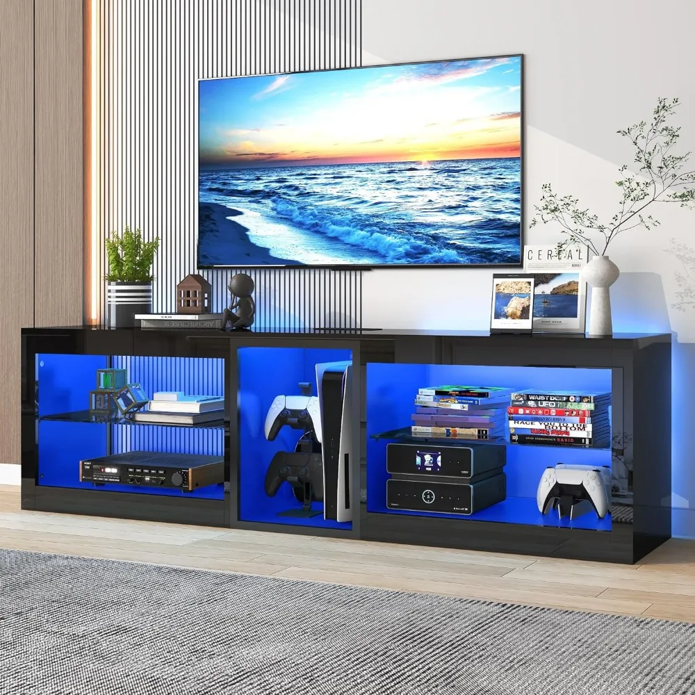 LED TV Stands for Living Room w/60,000-Colors Lights&6.5ft Power Outlet for 55 60 65 70iAdjustable Shelves for Gameroom/Bedroom