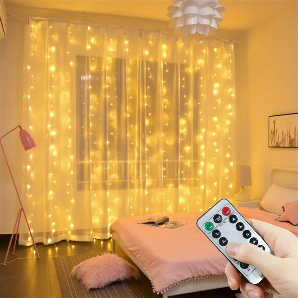 LED Fairy Curtain Light String Ramadan Room Decor USB Power Wedding Party 2026 Eid Mubarak Valentine's Day Decoration for Home