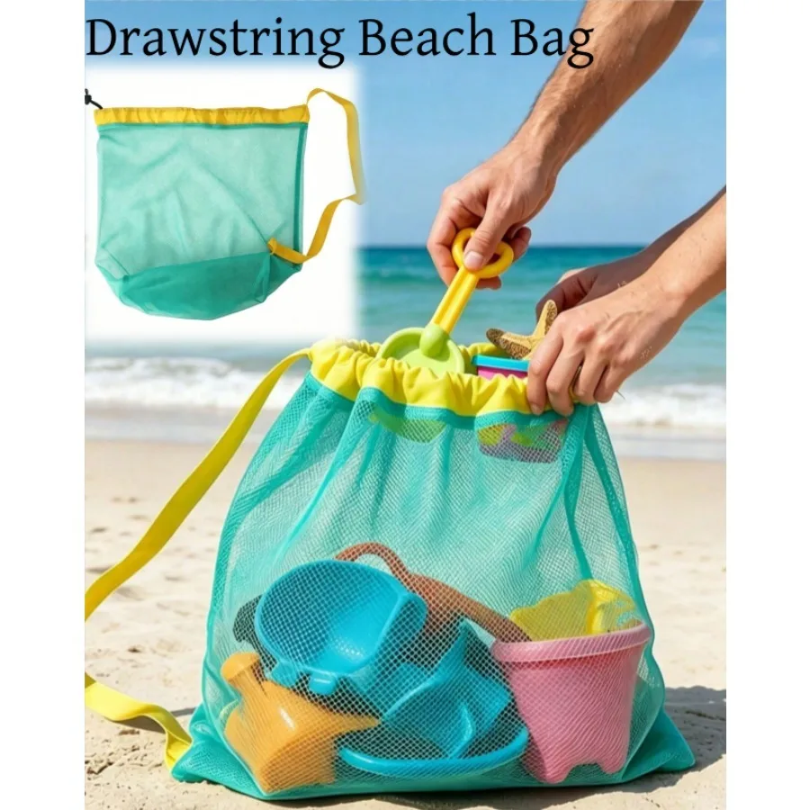 1/2pcs Large Capacity Mesh Beach Bag Foldable Quick Dry Toy Storage Bag Sandproof Drawstring Portable Organizer for Beach Travel