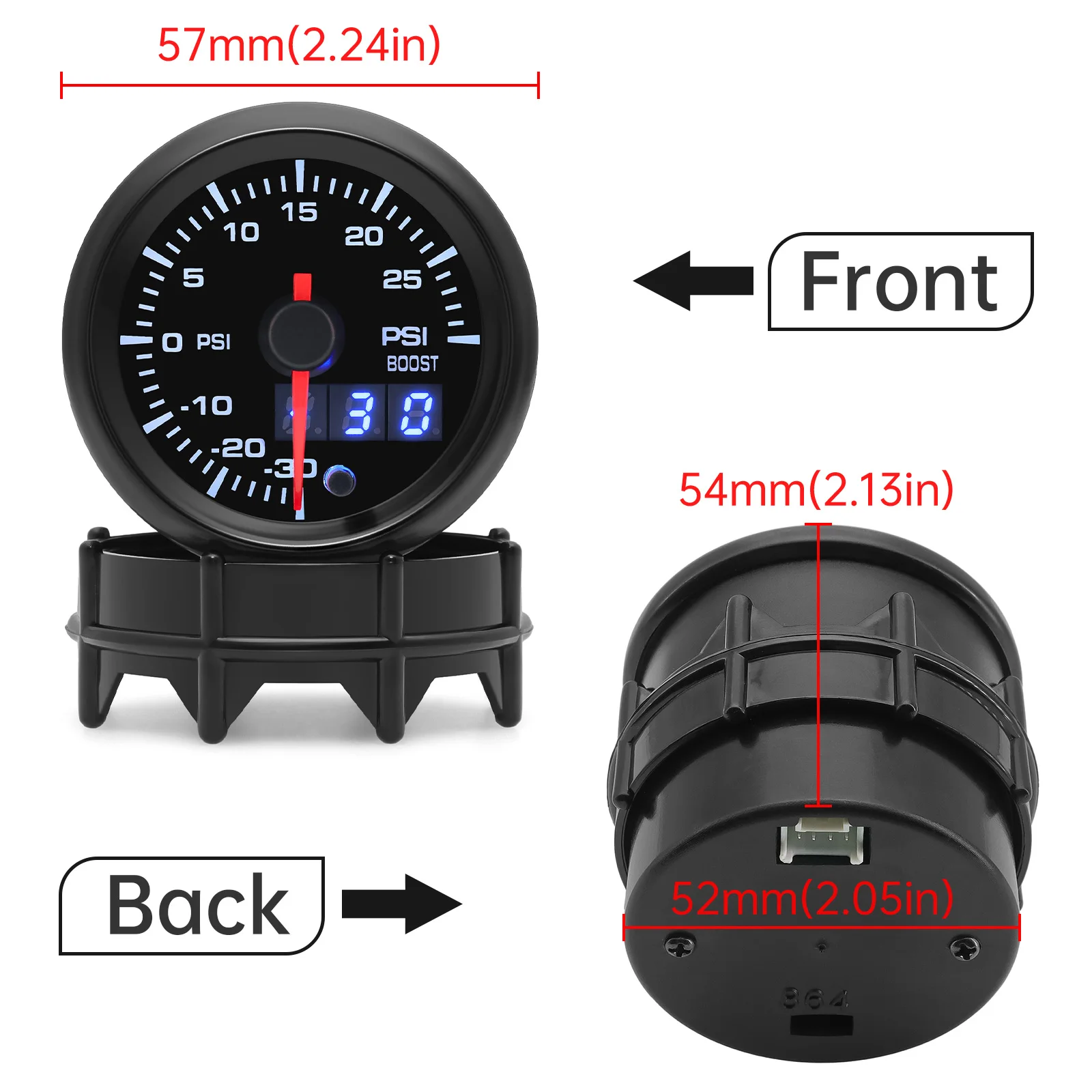 Turbo Boost Gauge -30-30 PSI Car Meter Boost Meter 52mm Dual Display Boost Gauge 7 Colors Led with Stepper Motor Interior Parts