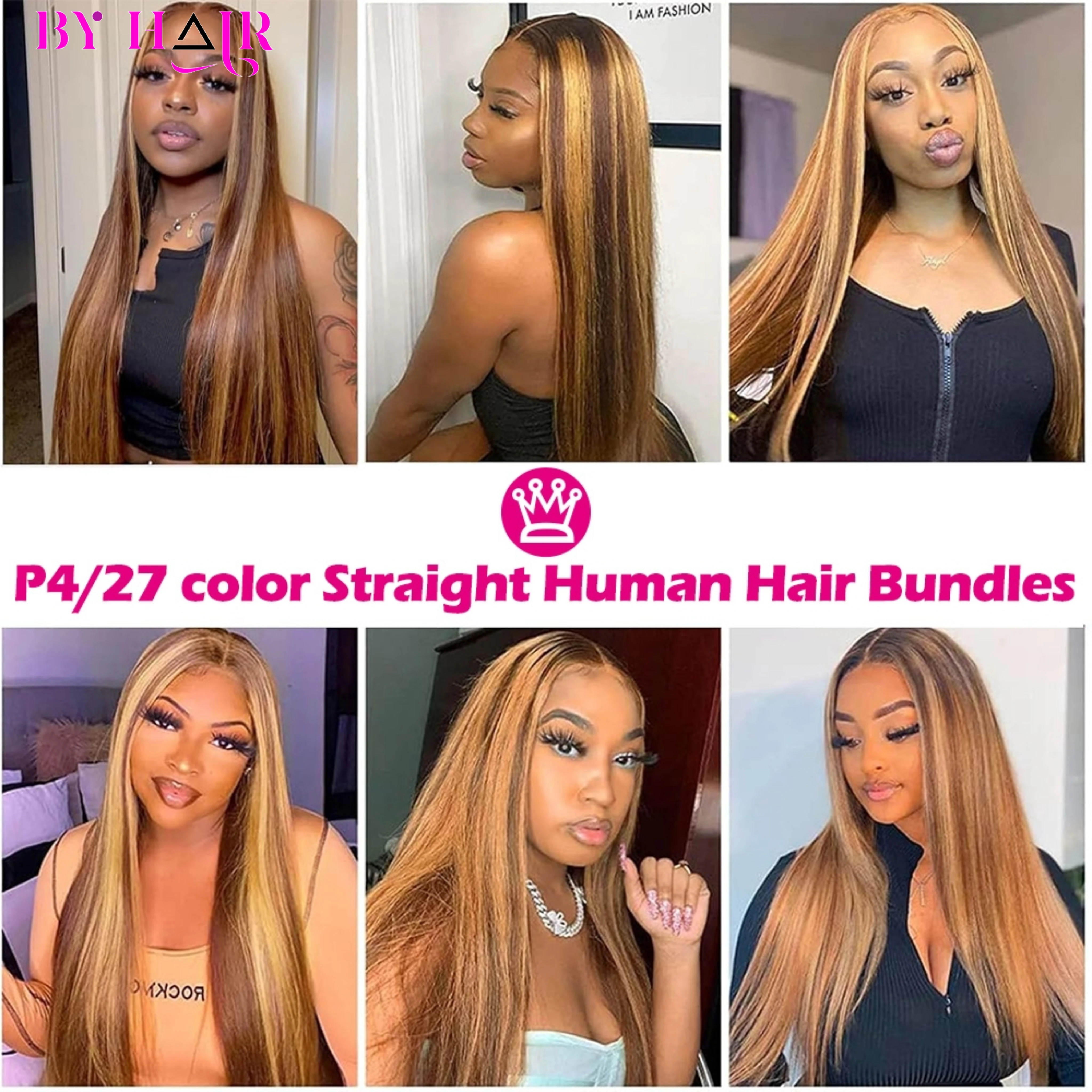 تسليط الضوء على حزم حزم من شعر طبيعي مفرود للنساء براون حزم شعر أشقر ضفيرة شعر ملونة حزم ملحقات P4-27 #5