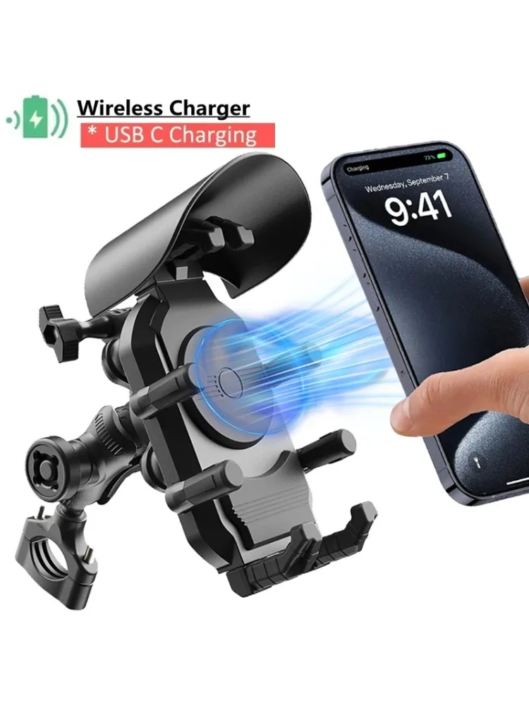 AliExpress VIKEFON Shockproof Motorcycle Phone Holder 15W Wireless Charger & 18W USB 30W Type C Fast Charging Motorbike Bicycle Bike Scooter Stand