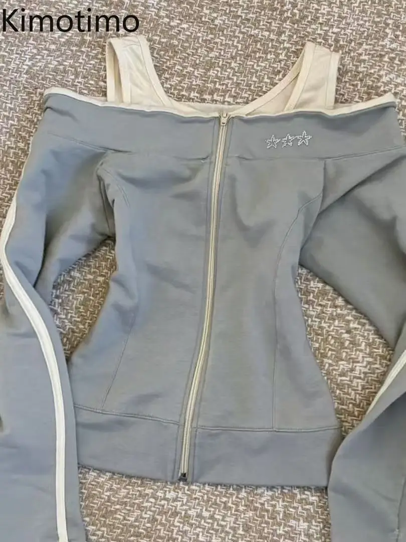 

Худи Kimotimo «Двойка в одном» для женщин, в стиле Харадзюку Y2K, приталенное, с молнией на талии, укороченное, новинка 2026 года, повседневное, универсальное