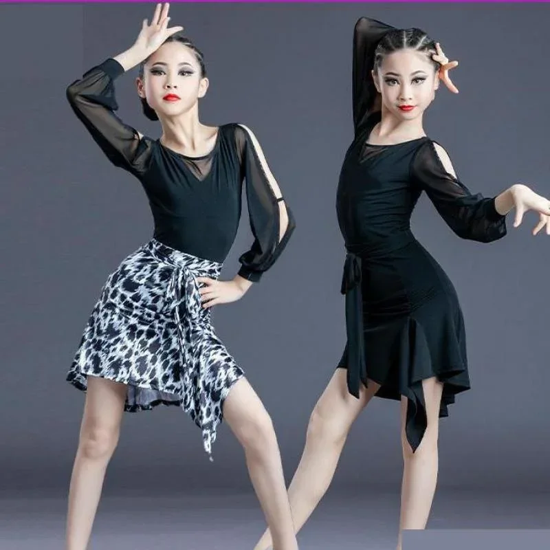 2023 hot new girls leopard print Latin competition costumes salsa tango Umba dance skirt and tops ballroom spring dancing dress