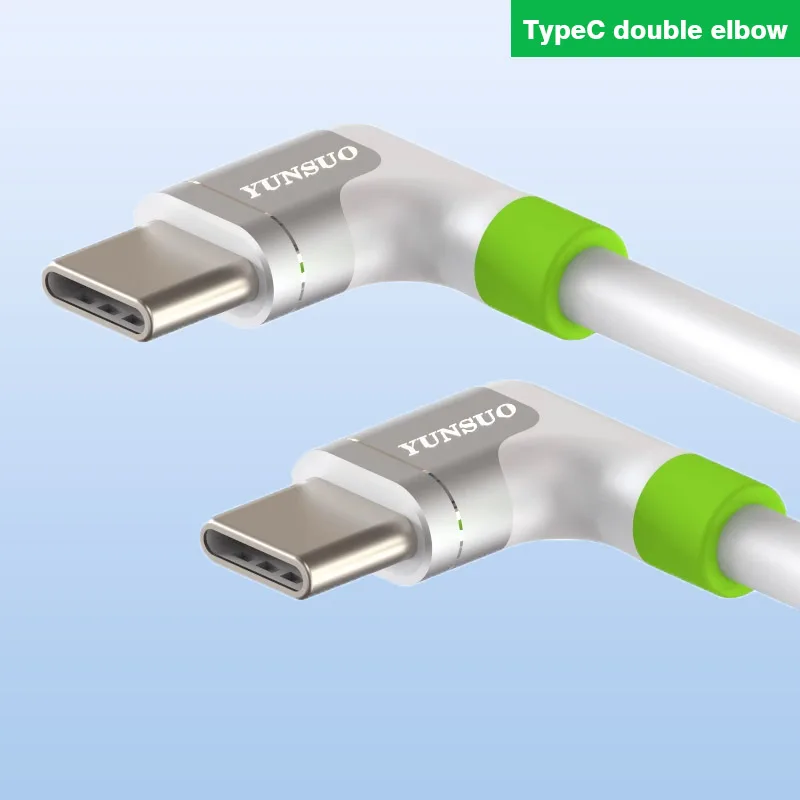 مزدوج الكوع USB نوع C كابل البيانات ، PD 20 فولت ، 2.25A ، 45 واط ، 20 فولت ، 3A ، 60 واط ، دفتر شقة ، الشحن السريع ، كابل البيانات PD45W ، PD60W ، 10 سنتيمتر ، 1 م ، 3 م ، 5 م