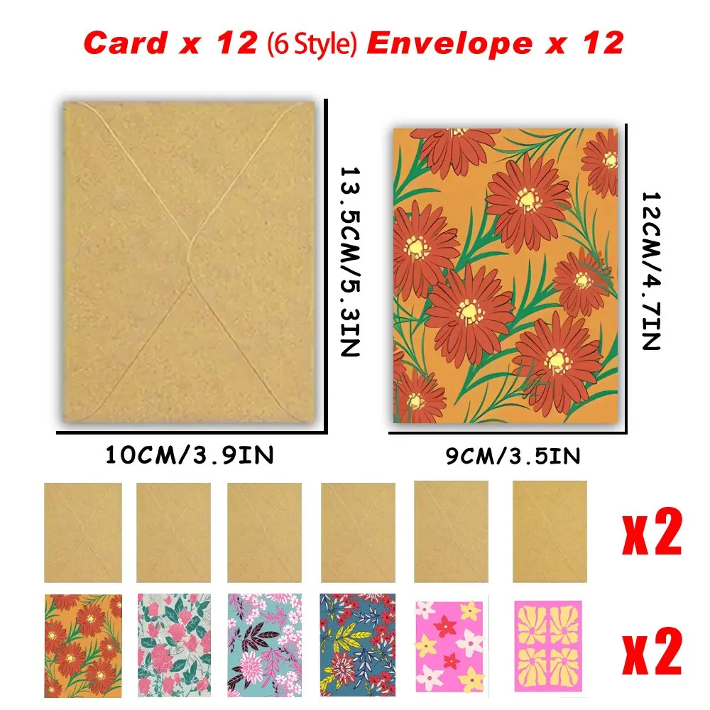 بطاقة تهنئة بوهيمية (6 تصميمات، 2 بطاقة لكل منها، مع 12 ظرفًا) دعوات وبركات للعائلة والأصدقاء والزملاء