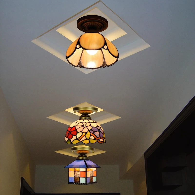 Tiffany LED Small Ceiling Lamp Restaurant Aisle Balcony Bedroom Study Ceiling Lamp Nordic Modern Front Porch Decoration