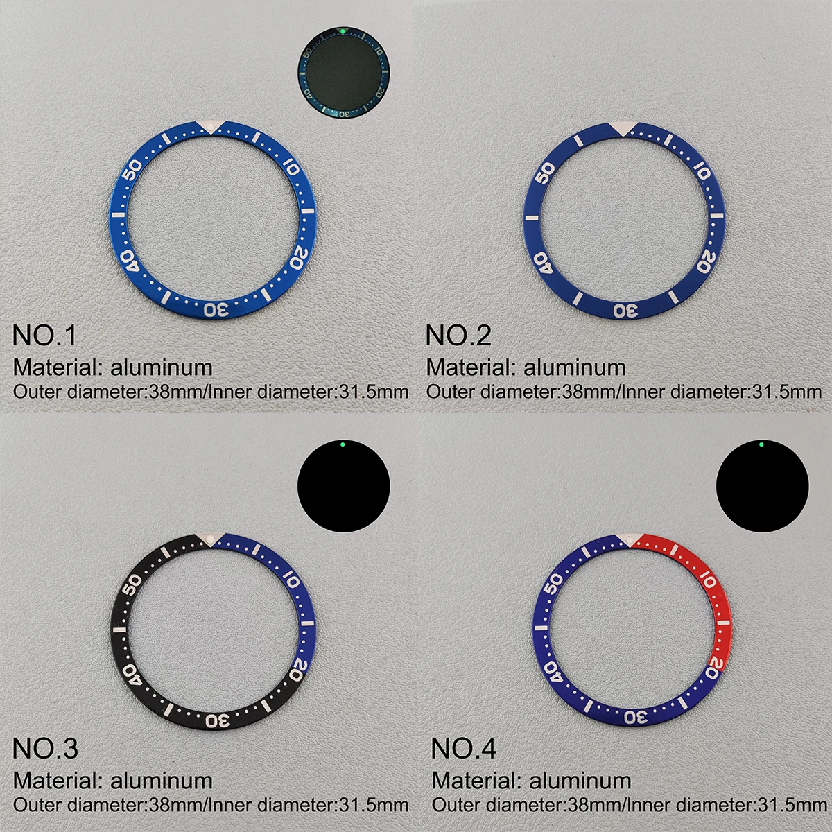 Inserto per lunetta in alluminio piatto da 38mm * 31.5mm sostituisci gli accessori sostitutivi inserto per orologio parti luminose dell'orologio