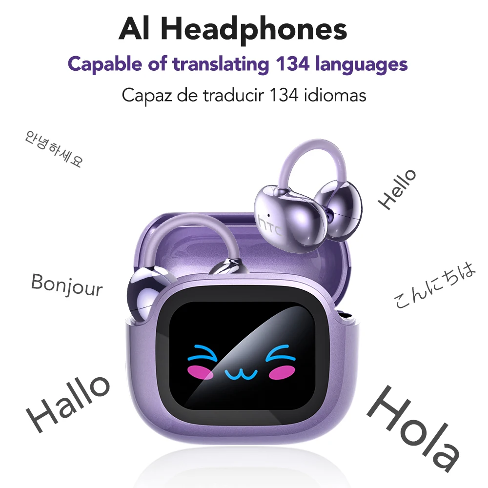 

Noise Canceling Headphones HTC Wireless Bluetooth Earphones With LED Digital Display USB-C 30 Hrs Playback Comfortable Earbuds