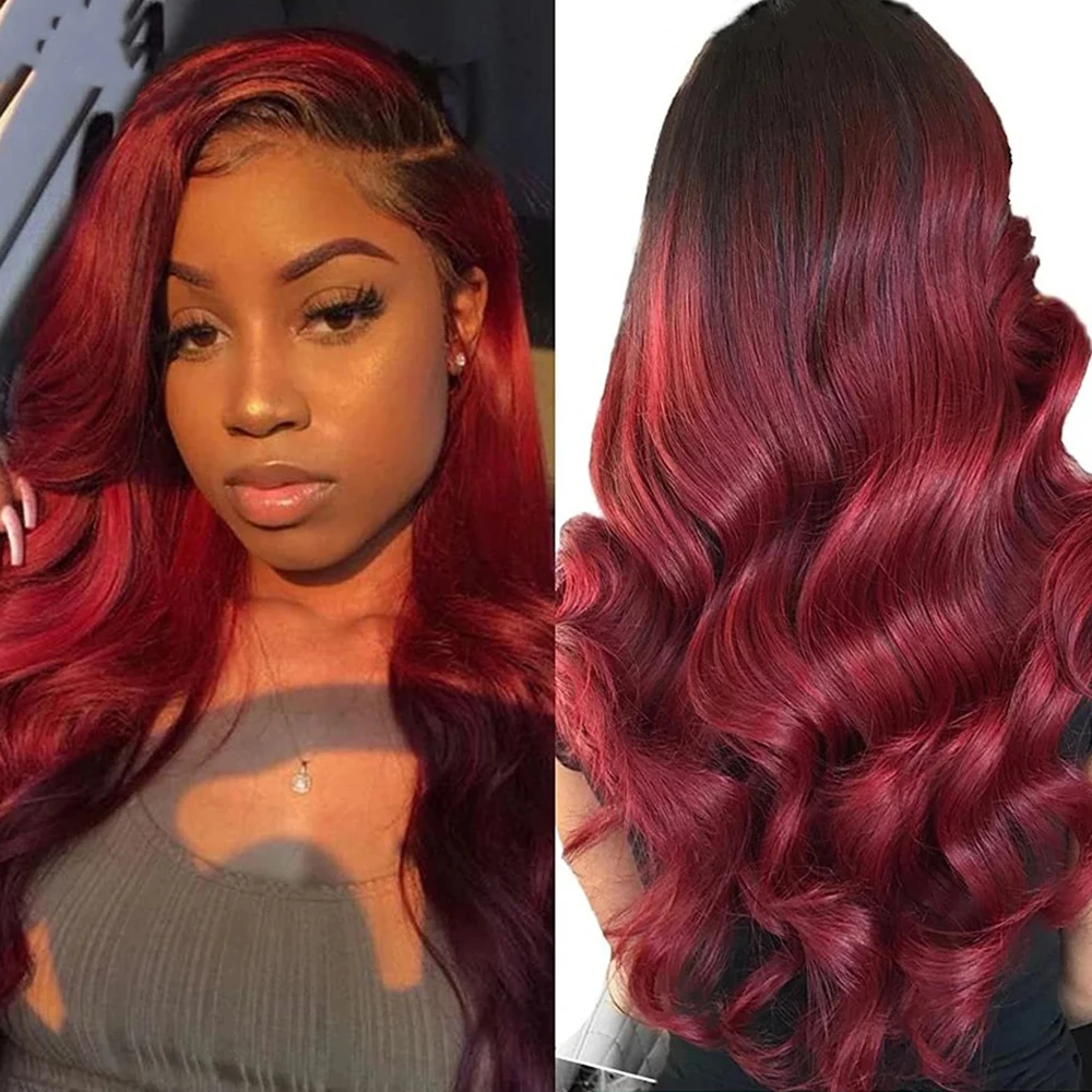 1B 99j Burgundy Lace Front Wig Human Hair Body Wave Lace Frontal Wigs Honey Blonde Lace Front Wigs Brazilian Colored Dark Red