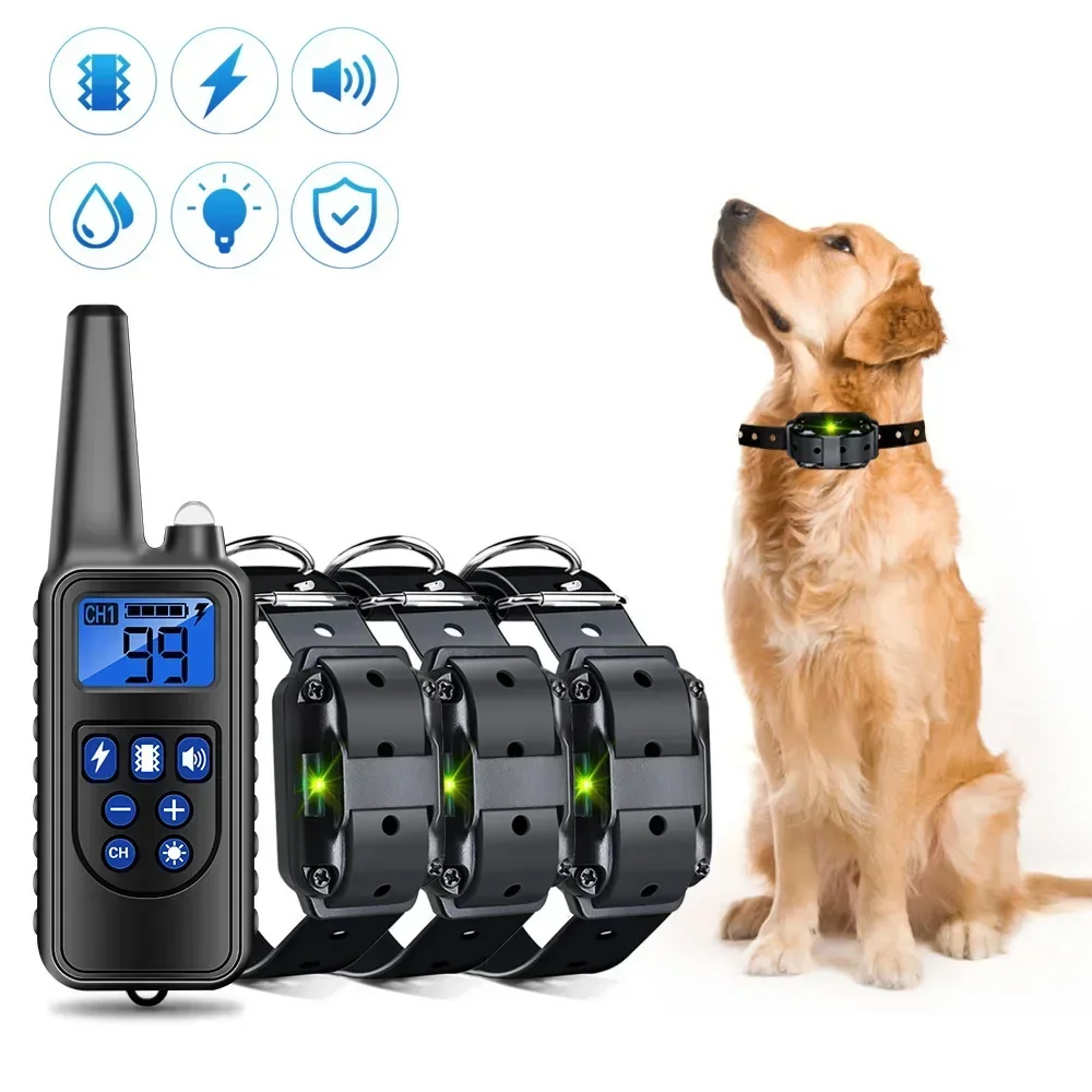 New Electric Dog Training Collar, Pet 800M Remote Control Dog Anti Bark Collar, Shock Vibration Sound Rechargeable Waterproof