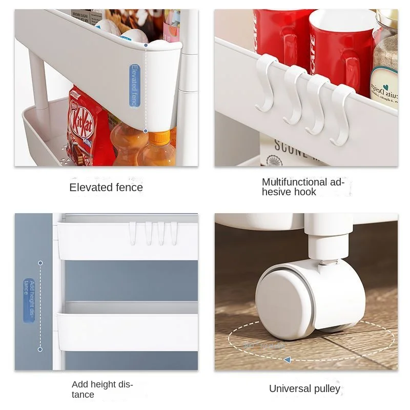 Trolley Storage Rack Kitchen Floor Bathroom Mobile Snack Multi-Layer Bathroom Baby Bedroom Storage Book Rack