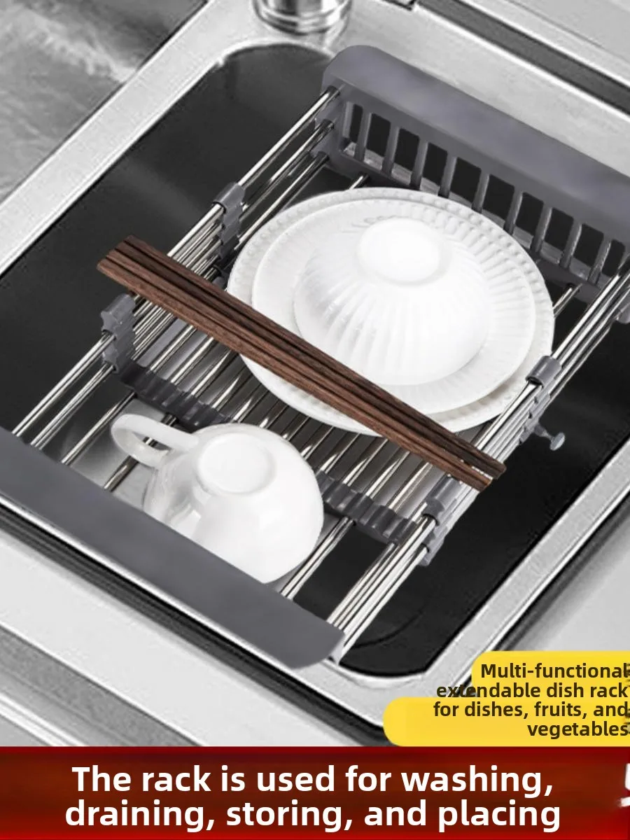 

Выдвижная полка-органайзер из нержавеющей стали для кухонной раковины, для овощей и фруктов, современная, простая, без сверления, для установки