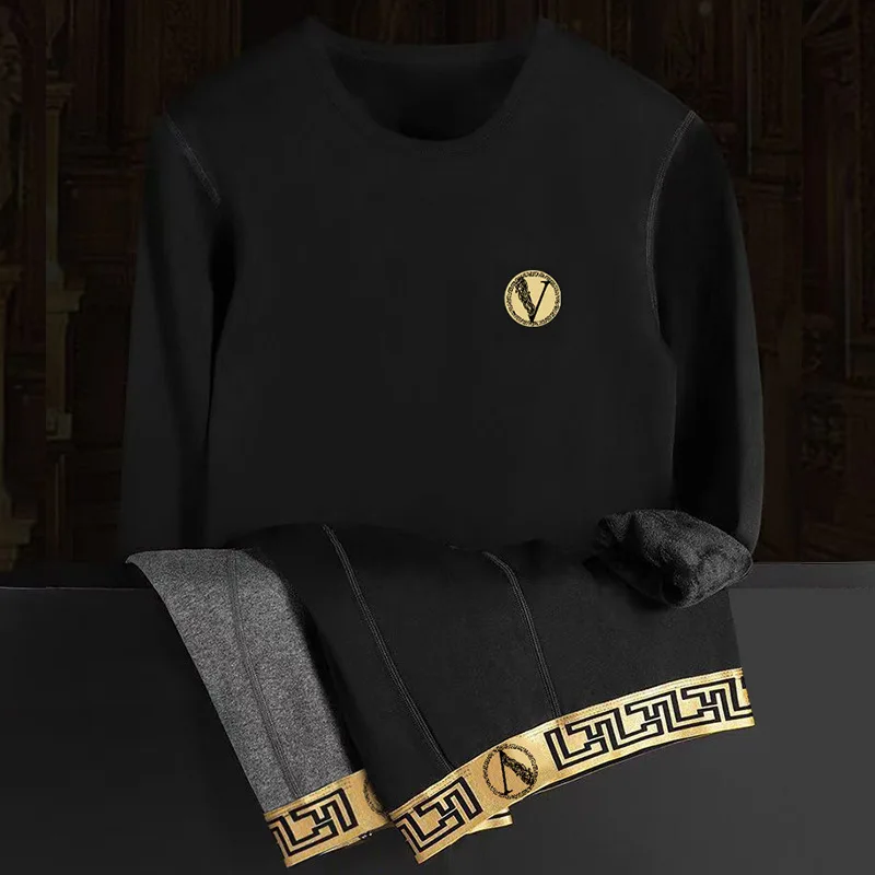 Men's Thermal Underwear German Velvet Underwear Set Autumn and Winter with Thick Velvet Autumn Clothes Pants Base Shirts 2 Piece