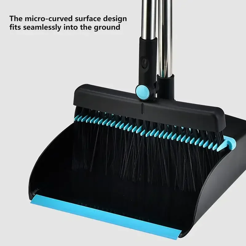 Indoor Broom Dustpan Set Portable Large Floor Cleaning Broom Adjustable Long Handle Silicone Scraper Dustpan Non-stick Hair