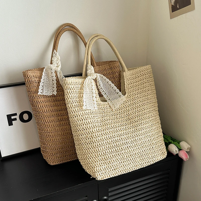 Elegant Ladies Straw Woven Handbag Women Holiday Beach Commute Casual Tote Top-Handle Bags Fashion Retro Shoulder Bags 2024