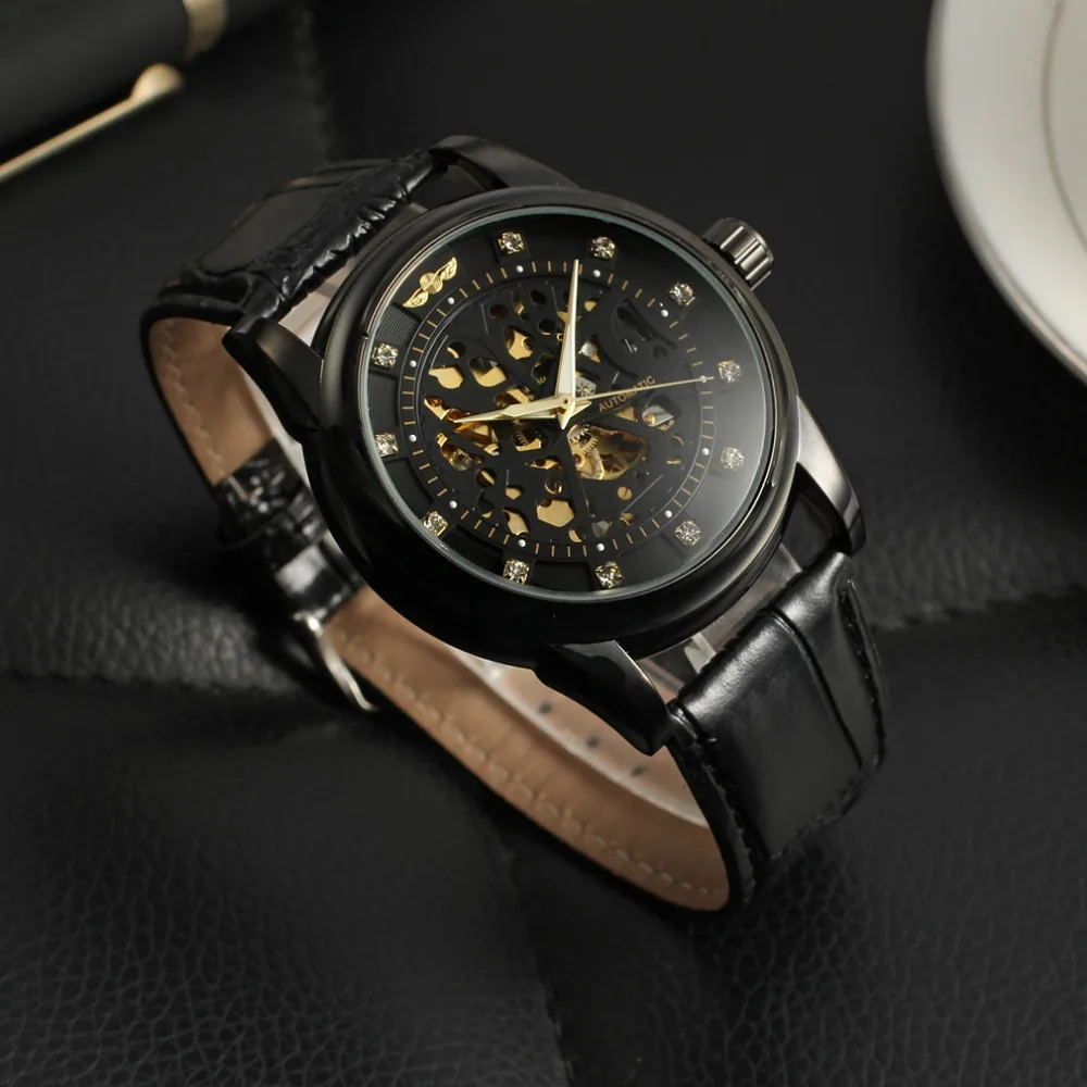 

Часы Royal Diamond Design из черного золота Montre Homme, мужские часы Relogio, мужские часы со скелетом, автоматические механические часы с автоподзаводом, новые