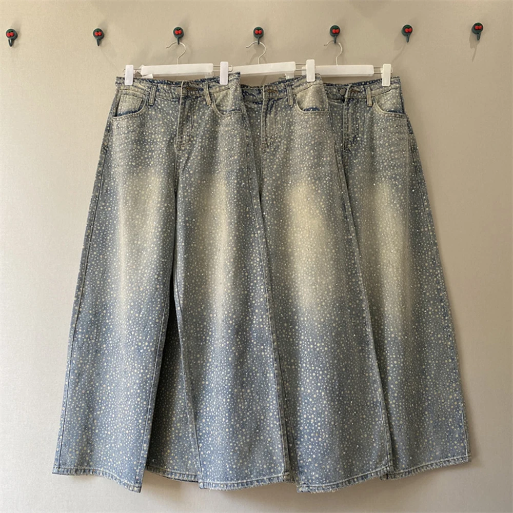 Pantaloni di jeans da donna con diamanti Moda coreana High Street Jeans dritti alla caviglia Primavera Autunno Pantaloni lunghi da donna da ufficio All-Match