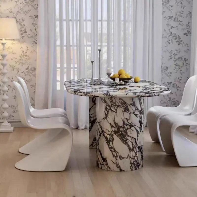 

Designer Marble Dining Table, Oval/Rectangular Large Slab, Luxury Kitchen Table, High Hardness & Easy-Clean Surface