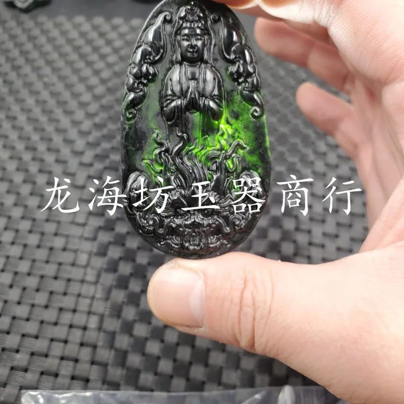 Jade Pendant Xinjiang Hetian Ink Jade Goddess Pendant Dark Green Serpentine Jade South Sea Avalokitesvara Pendant Jade Goddess