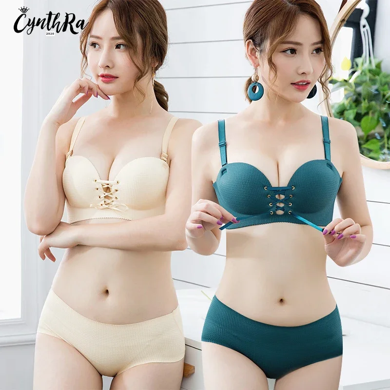 Lingerie Suit One - piece Gather Seamless Bra And Penties Soft Push-up Girls Pull Cord Breathable Underwear Set For Women Hot