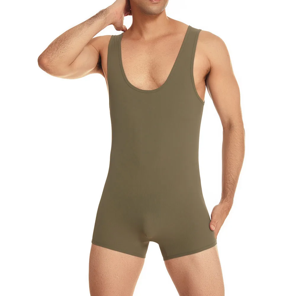 

Men's Sports Undershirts Sleeveless Leotard Slim Fit Bodysuit One Piece Wrestling Singlet Bodywear Male Fitness Workout Jumpsuit