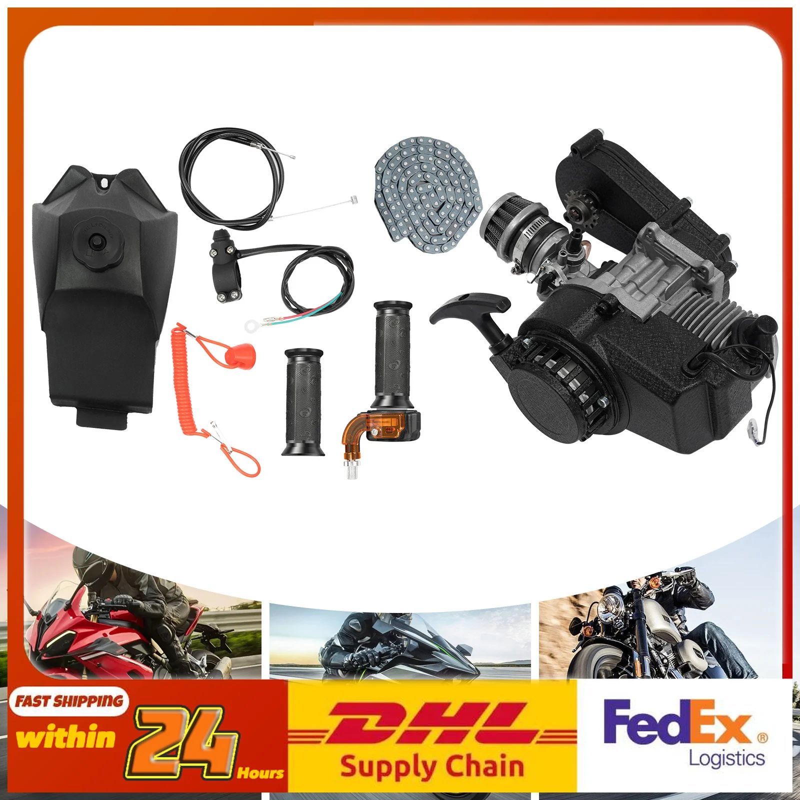 

49cc Single Cylinder Air-cooling 2-stroke Engine Kit Pull Rope Start Engine Motor for Pocket Mini Pit Dirt Bike Quad ATV Scooter