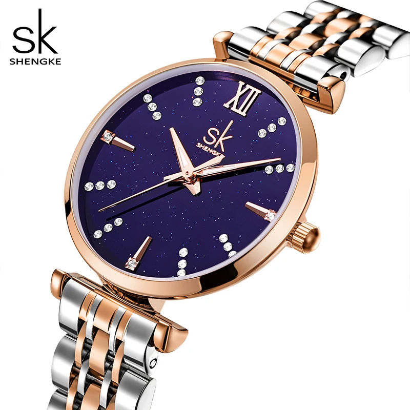 Shengke Bracelet Woman Watch Rose Golden Classical Wristwatch Gift for Women Original Design Quartz Watch Relógios Femininos