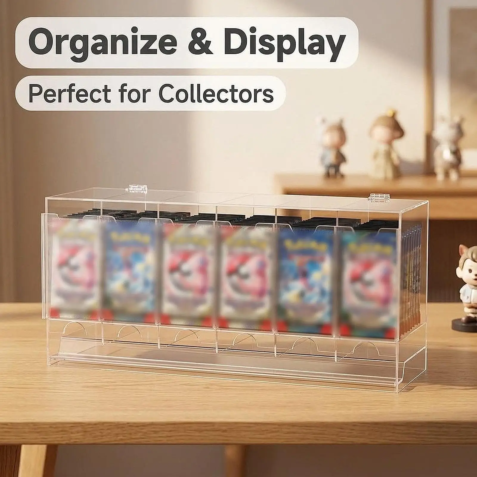 Acrylic Booster Pack Dispenser 6 Slot Card Organizer Storage Box for Pokemon Card Packs Display Case Sturdy Premium Desktop