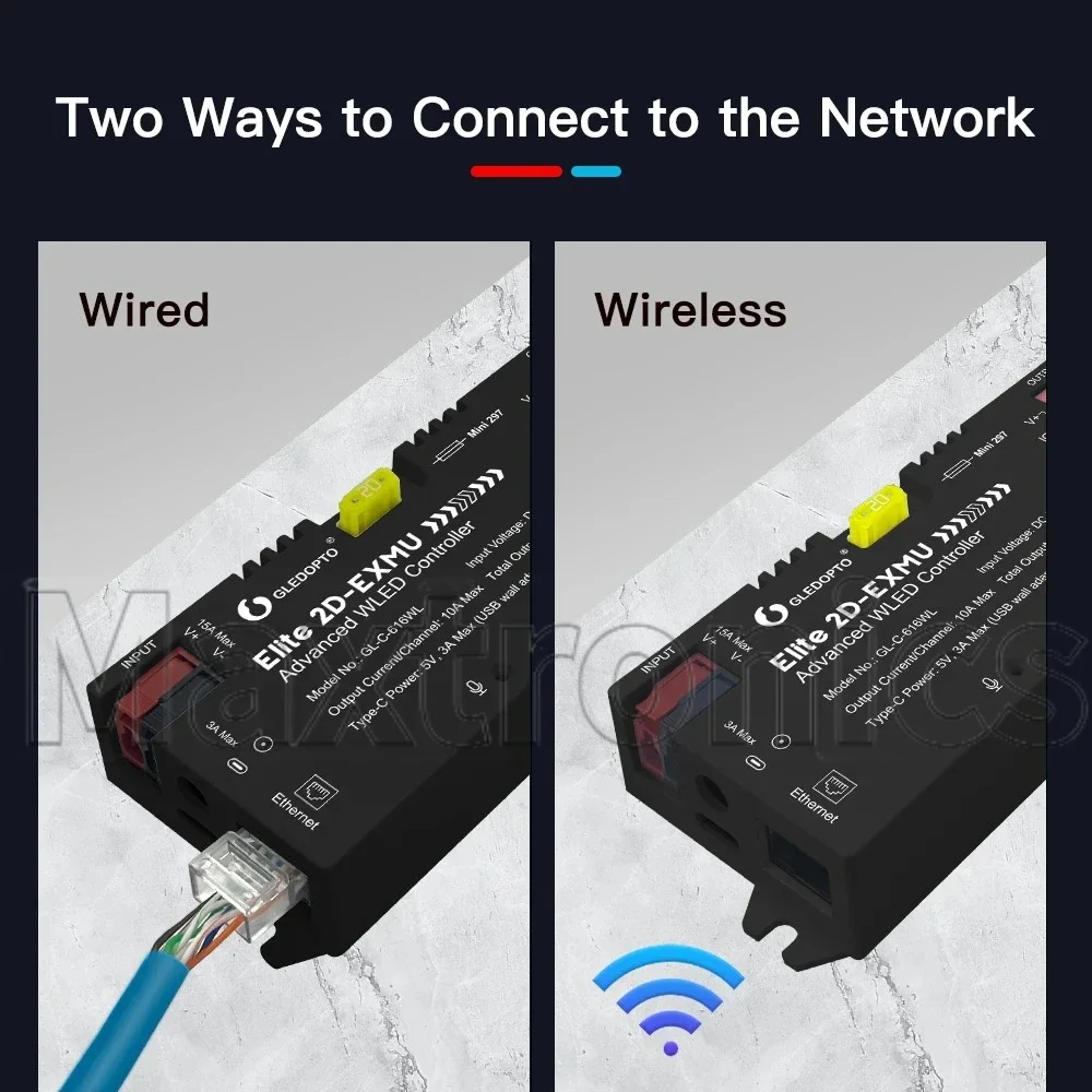 For WS2811 WS2812 SK6812 RGBIC Led Strip Elite ESP32 2 Channels WLED Controller Dynamic Sound Reactive Energy Save Relay 20AFuse