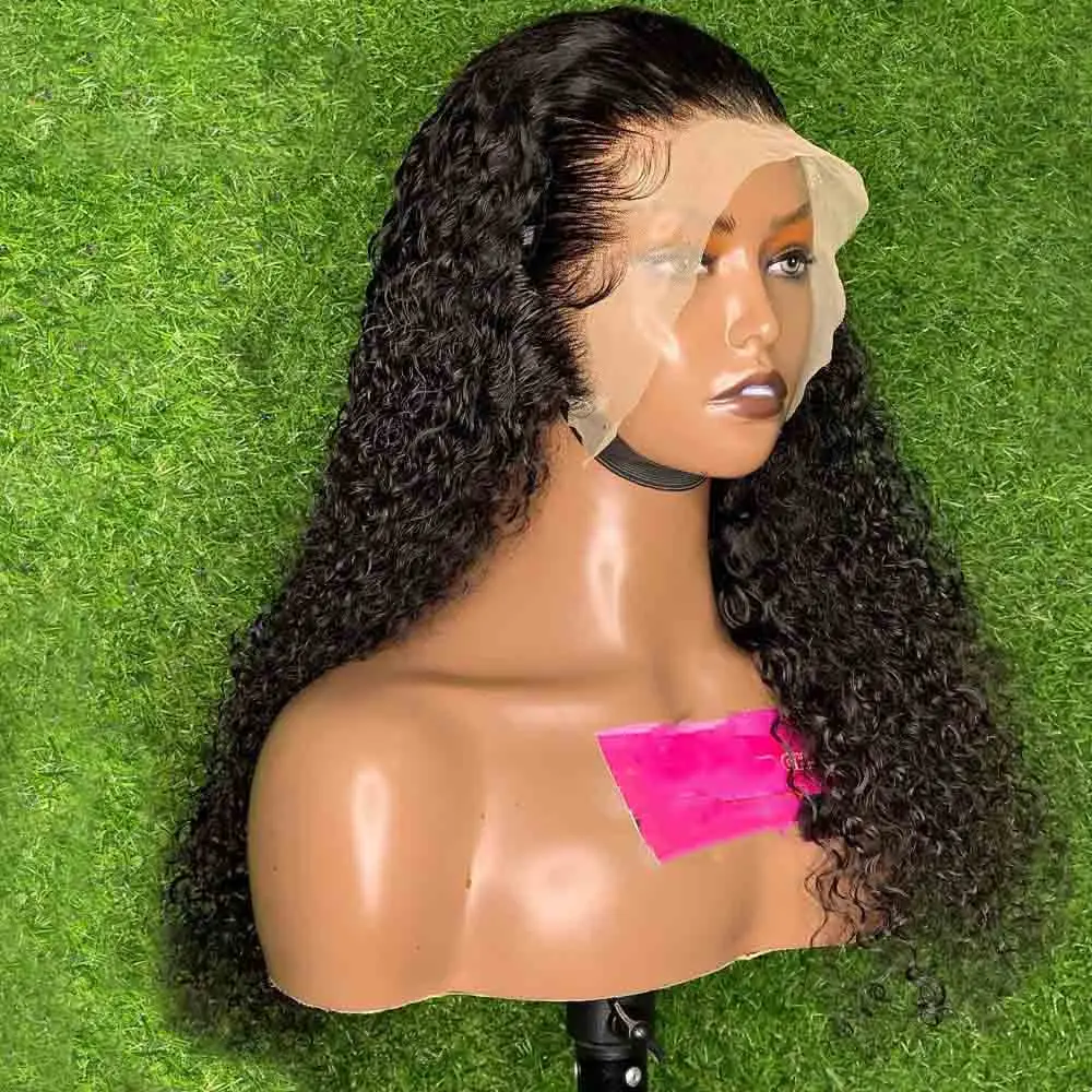 Мягкий 26-дюймовый длинный 180 Плотность Кудрявый Натуральный Черный Парик Фронта Шнурка Для Женщин Синтетические Предварительно Сорванные Бесклеевые Детские Волосы Ежедневно