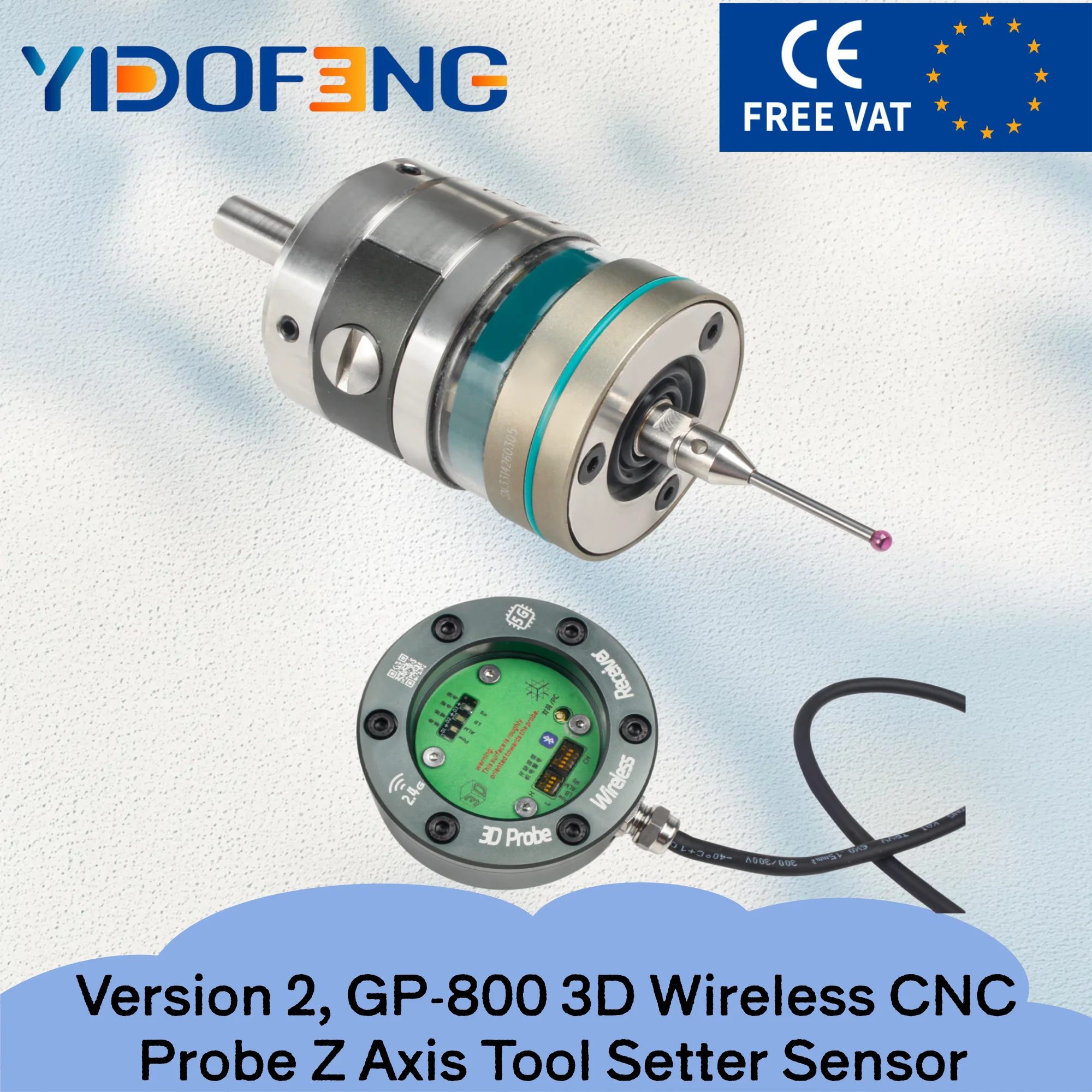 【Esente IVA per UE】 Versione 2, Sonda CNC Wireless 3D GP-800 per Asse Z, Sensore di Centratura Edder per Macchine CNC