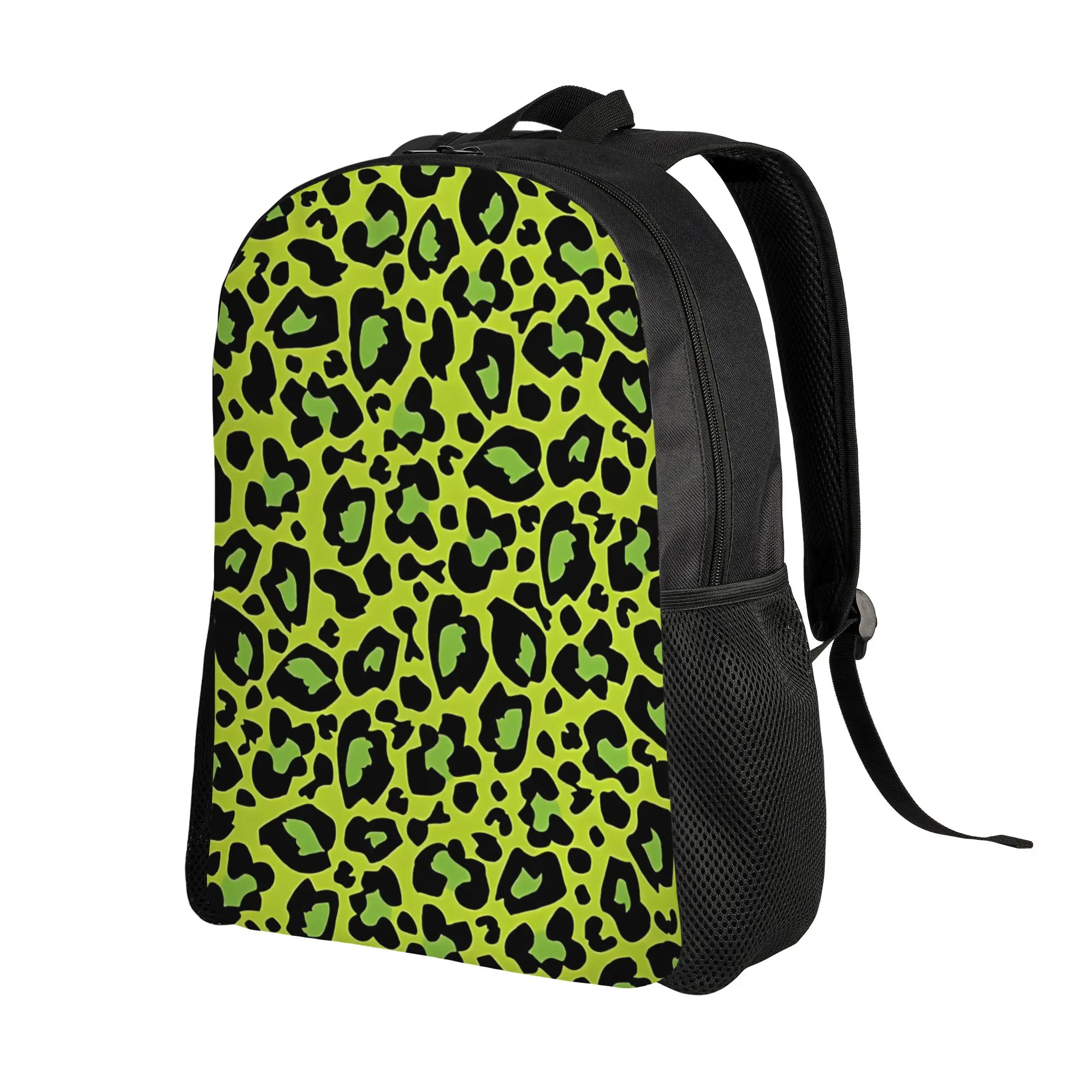 Back to school season Leopard Print Bright Apple Green Knapsack Leopard Print For Women High Street Backpack