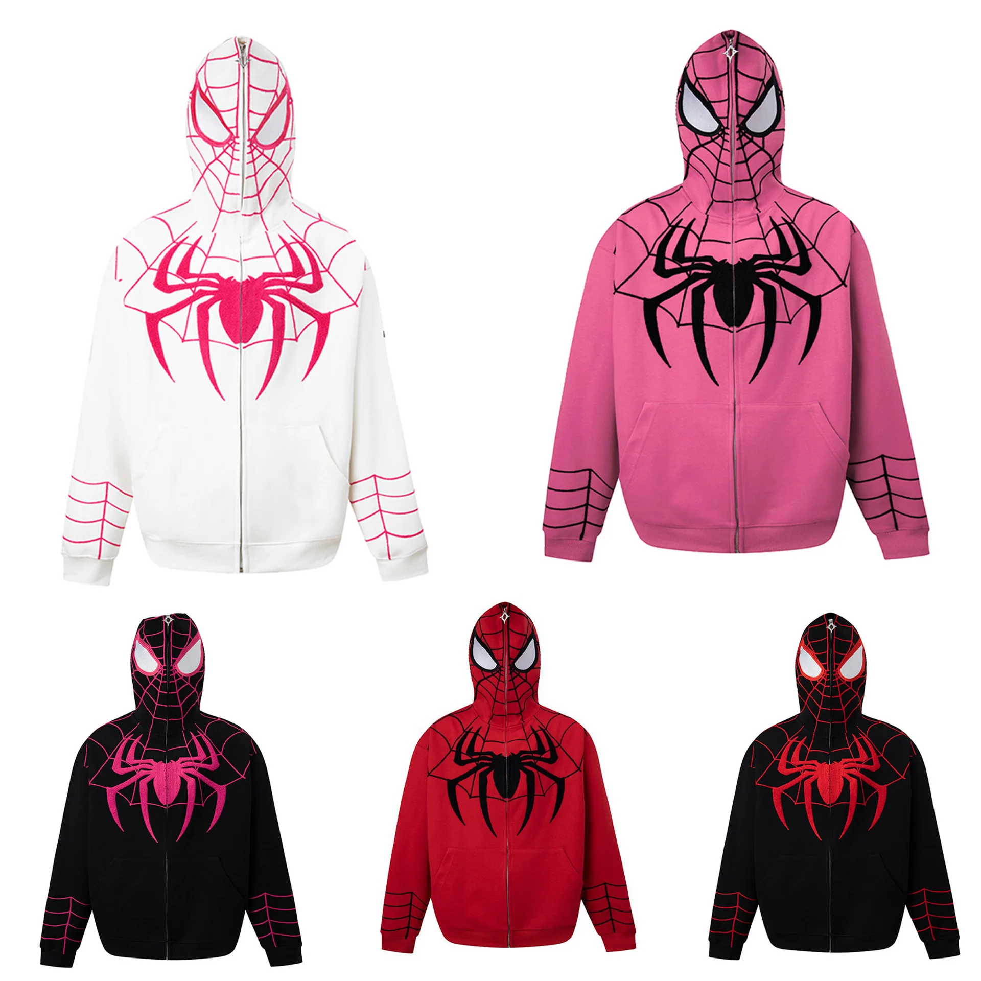 Spider Man Embroidery Hoodies 3d Digital Printing Hooded Fashion Hip-Hop Sweatshirts Zipper Women Men Clothing Top Gifts