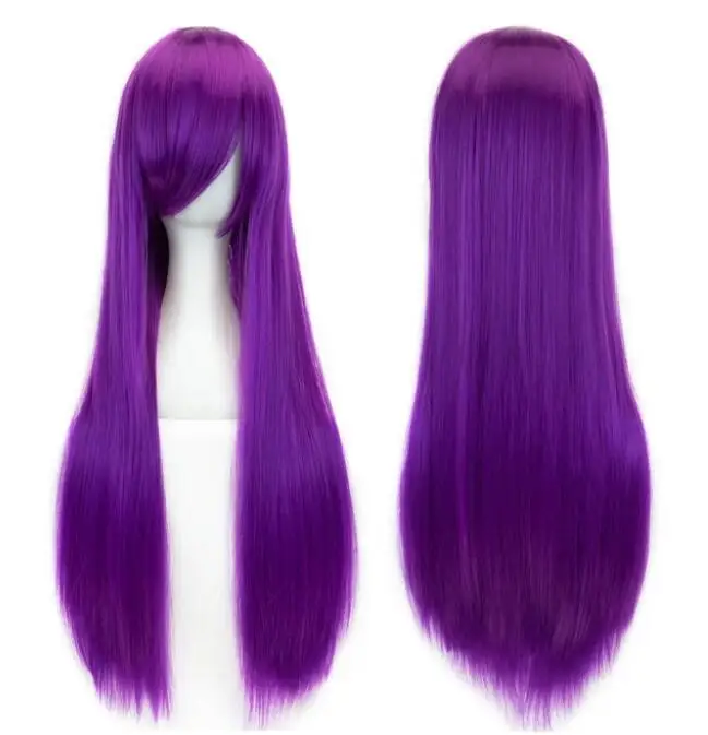 80cm Long Synthetic Hair Women Blue Wig Burgundy Gray Straight Party Hair Cosplay Wigs False Hair Green Wigs