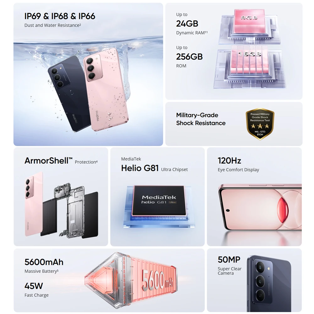 هاتف Realme C75X 8GB Ram 256GB Rom الإصدار العالمي 4G الذكي NFC