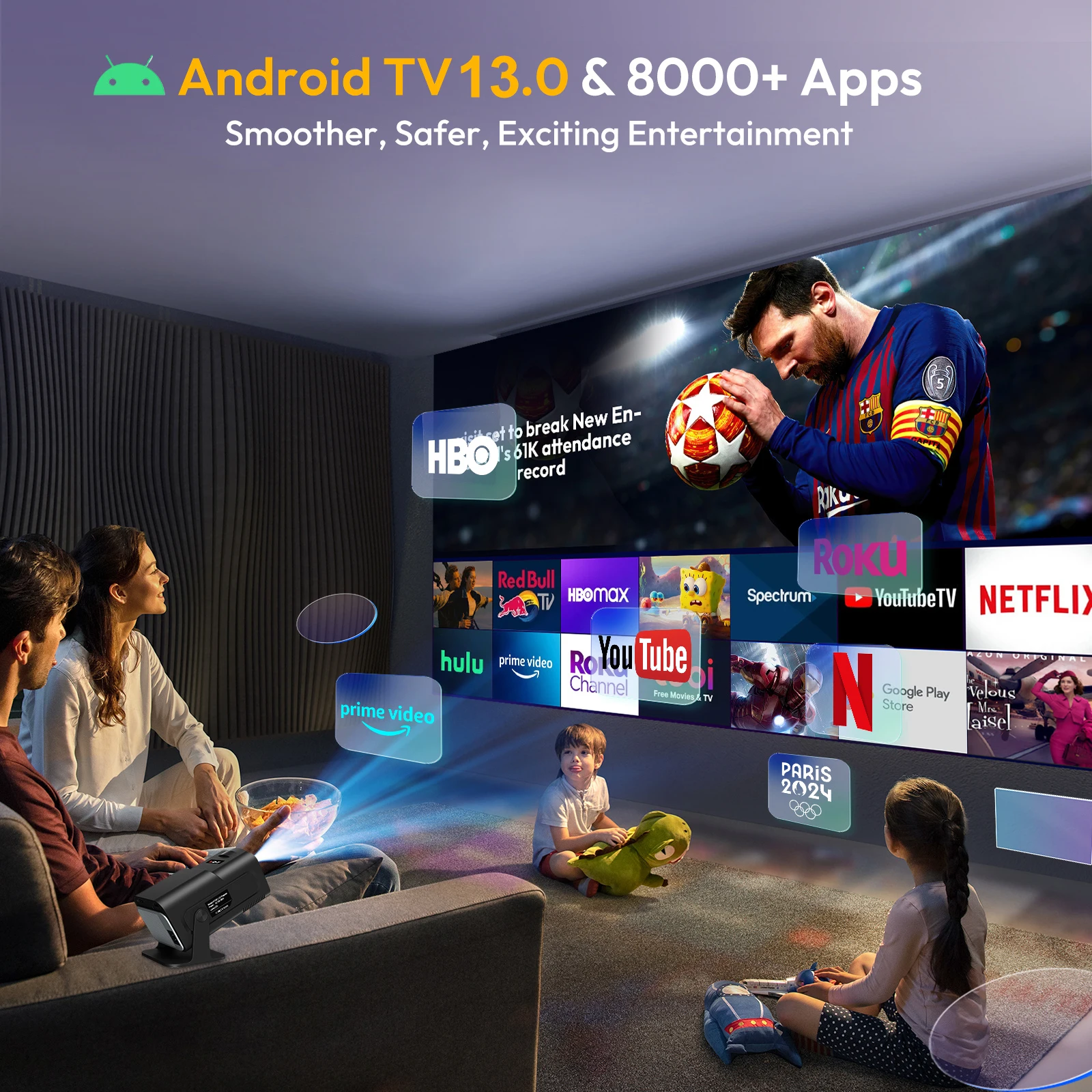 جهاز عرض KaiAqua HY320 جديد لعام 2025 أندرويد 13 390ANSI HD 4K أصلي 1080P Dual Wifi6 BT5.0 جهاز عرض محمول لمستوى السينما