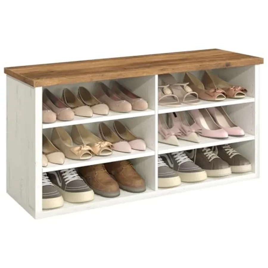 

Shoe Bench Storage Bench with 6 Compartments and Adjustable Shelves in White for Living Room Entryway Dorm 11.6 x 39.4 x 19.7 I